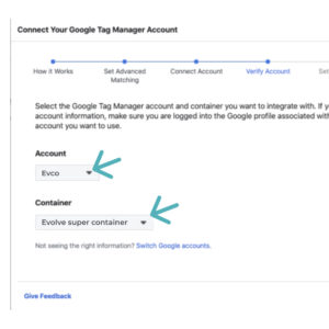 Business manager facebook pixel konto og container